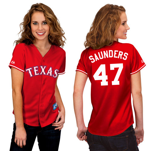 Joe Saunders #47 mlb Jersey-Texas Rangers Women's Authentic 2014 Alternate 1 Red Cool Base Baseball Jersey